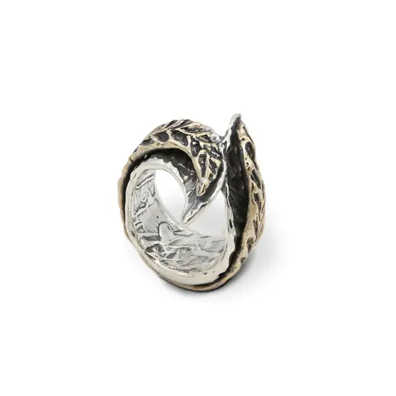 Beautiful made in Italy ring woman full band leaves original brand 925 sterling silver and bronze