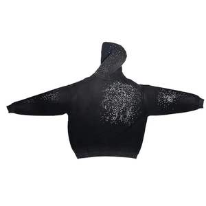 Sudadera con capucha personalizada 100% algodón con diamantes de imitación de gran tamaño hombro caído cremallera parche de peso pesado bordado Streetwear Sudadera con capucha para hombres - Product Image 5