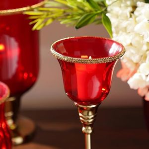 Bougeoir décoratif en verre rouge vintage Bougeoir en verre rouge Bougeoir décoratif Bougeoir antique en verre - Product Image 3