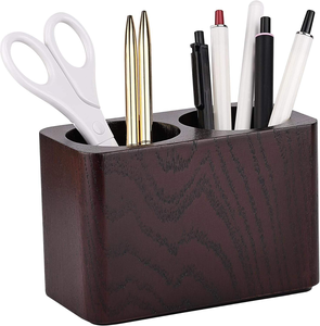 Porte-stylos et crayons en bois, organisateur de papeterie de bureau, écologique, moderne, deux tasses, accessoires de bureau pratiques - Product Image 3