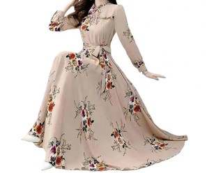 Vestido Casual de Mujer con Encaje Floral, Estilo Línea A, Largo Maxi, Dobladillo Holgado, Mangas Largas, Cintura Baja, Adorno de Borlas - Ropa Femenina Elegante - Product Image 5