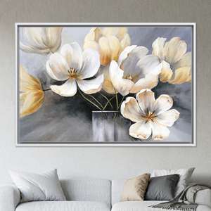 Decoración moderna para el hogar: cuadro de lienzo con estampado floral abstracto, lienzo enmarcado en blanco - Product Image 1
