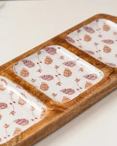 Plato de madera para servir, bandeja decorativa para aperitivos, tabla larga de charcutería con asa, plato rústico para servir comida para decoración del hogar - Product Image 4