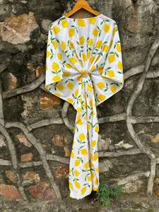 Vestidos informales de colección Cortos Largos de Bikini hechos a mano con estampado de mango para correr caftán Top de tela orgánica - Product Image 6