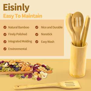 Best Selling Eco-Friendly Long Handle Modern Design Wooden Spoons Cooking Kitchen Nonstick <b>Bamboo</b> Utensils <b>Set</b> Heat Resistant - Product Image 3
