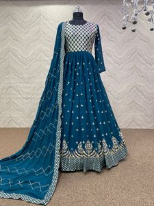 Robe kurti brodée avec dupatta pour femmes, nouvelle tendance, vêtement long georgette Anarkali, 2022 - Product Image 6