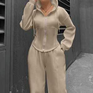 ชุดวอร์ม2ชิ้นสำหรับผู้หญิง, ชุดลำลองแฟชั่นสตรีทแวร์ผ้าฝ้ายขนแกะชุดวอร์ม2ชิ้นทรงแบ็กกี้ใส่กลางแจ้ง - Product Image 2