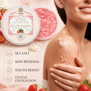 Moisturizing Strawberries and Cream Sea Salt <b>Body</b> <b>Scrub</b> Exfoliating <b>Body</b> Polish Soft Smooth Skin Deep Cleansing EU Made - Product Image 2