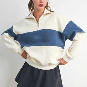 High Quality Two Tone <b>Women's</b> <b>Quarter</b> <b>Zip</b> Printed Knitted Winter <b>Sweatshirt</b> Soft Cotton Fleece Custom Contrast Color - Product Image 2