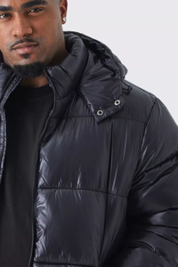 Veste bouffante à capuche haute brillance personnalisée grande taille de haute qualité en noir vestes à bulles d'hiver chaudes coupe-vent pour hommes avec poches - Product Image 4