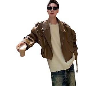 เสื้อแจ็กเก็ตผ้าใบหนังแท้สำหรับผู้ชายเสื้อโค้ทตัวสั้นปกพับลง2023กันน้ำและระบายอากาศได้ดี - Product Image 3