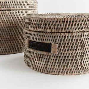 Set of 2 Round Rattan Baskets with Airtight Lids Handmade Storage Basket Wholesale eco-friendly Made in Viet Nam - Product Image 4