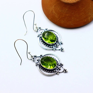 Pendiente de aniversario de bisel Natural de cuarzo peridoto de moda de estilo bohemio Chapado en plata de ley 925 de alta calidad - Product Image 1