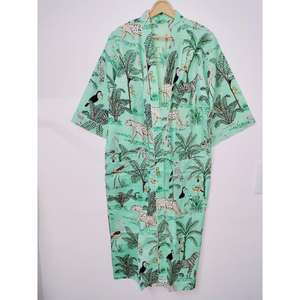 Kimono indio hecho a mano Boho Loungewear Floral de algodón Batas de baño de temporada de primavera con estilo de estampado indio - Product Image 1