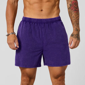 Shorts de sport pour homme personnalisés, lavage à l'acide, style streetwear vintage, motif uni, taille élastique, respirant, shorts d'entraînement, shorts en vente - Product Image 1
