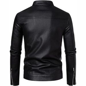 New Casual <b>Vintage</b> High Street Stand Collar Waterproof Breathable Leather Jacket for Men Winter Motor Biker Pocket - Product Image 2