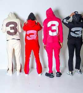 Conjuntos de pantalones de chándal acampanados y Sudadera con capucha Sin dobladillo Sudadera con capucha Logotipo personalizado Chándales de peso pesado Conjunto de sudaderas con capucha y pantalones de chándal de algodón para hombres - Product Image 3