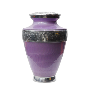 Aluminium Adult Cremation Urns With Beautiful Engraving Pewter And Purple <b>Enamel</b> Finished <b>Metal</b> Funeral Urns <b>For</b> Human Ashes - Product Image 1