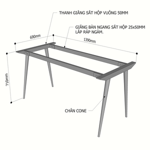 Pieds de table minimalistes en fer CONE Concept 140x70, pieds de meubles assemblés pour salle à manger/cuisine/hôpital, pour chaises et armoires - HCCO005 - Product Image 2