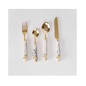 Ensemble de 4 couverts en fer blanc et or pour décoration de table, fête de mariage, événement, couverts - Product Image 6