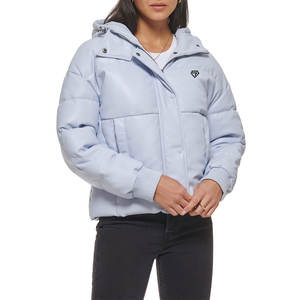 Veste matelassée légère pour femme, imperméable, coupe-vent, à capuche, en tissu satiné, doublure en peau de mouton, fermeture éclair, imprimée, chaude - Product Image 1
