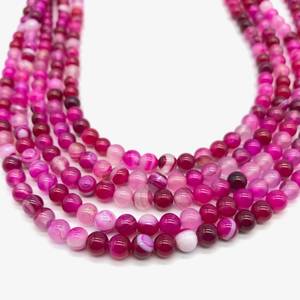 Perles lisses d'agate à rayures roses naturelles pour la stabilité, la positivité, l'amour, la fabrication de bijoux, l'énergie de guérison, la méditation, cadeau quotidien - Product Image 1