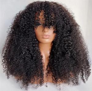 Parrucche Ricci di Alta Qualità in Capelli Brasiliani <span class=keywords><strong>con</strong></span> Frangia, Parrucche in Capelli Umani Senza Pizzo, Parrucche Interamente Realizzate a Macchina per Donne Nere - Product Image 1