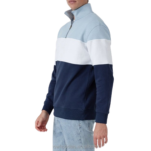 New White Stripe Quarter Zip French Terry Fitness Color Block Essential Custom Crew Neck Colorblock 1/4 Half Zip Sudadera - Product Image 6