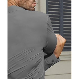 ชุดเดรสสำหรับผู้ชายเสื้อเชิ้ตผ้าย้อมสีแบบติดกระดุมสำหรับผู้ชาย - Product Image 3