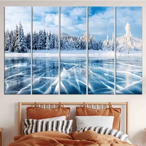 Elegante vista del bosque de invierno: obra de arte impresa en lienzo - decoración de paisaje moderna, JUEGO DE 5 LIEÑOS - Product Image 1