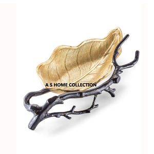 Silver Plated Stainless Steel Metal Bowl With Creative Gold Flower Branch Shape Design For <b>Table</b> & Home <b>Decor</b> <b>Accessory</b> - Product Image 4