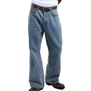 Jeans amples à jambes larges pour hommes avec logo brodé personnalisé, pantalon en denim surdimensionné, streetwear, coupe ample, jeans décontractés - Product Image 1