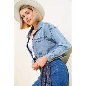 Veste en jean courte décontractée à glands bleu moyen brodé bouton technique lavée ample imprimé en 3D Streetwear été automne - Product Image 1