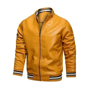2025 chaquetas de bombardero de cuero para hombre de moda al por mayor Material de piel de vaca suave manga larga ajuste cómodo soporte bordado impermeable - Product Image 1