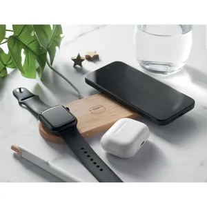 Chargeur sans fil 3-en-1 en bambou RECPAD, gadgets promotionnels personnalisés, batterie externe - Product Image 4