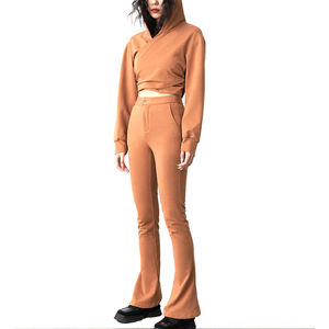 Ensemble de survêtement délavé personnalisé, effet soleil décoloré, lavage à l'acide, coupe évasée, avec broderie appliquée, sweat-shirt décontracté - Product Image 1