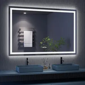 Anti sis çağdaş duvar elektronik Miroir akıllı Led banyo aynası kare çerçevesiz aynalar üreticileri