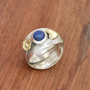 Bague Lapis Lazuli Bague texturée bohème en argent sterling 925 Cadeau pour femme - Product Image 1