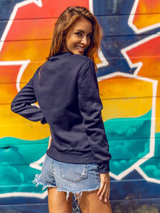 Sudadera de mujer azul marino y gris con parte inferior acanalada y mangas estilo callejero, sudaderas transpirables de talla grande - Product Image 2