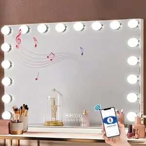 Lager auf US! Kostenloser Versand Moderne weiße Hollywood Style Schreibtisch gespiegelte Kommode Schlafzimmer Spiegel Vanity Makeup Tisch beleuchteten Spiegel