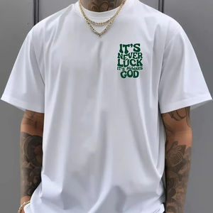 Camiseta de gran tamaño para hombre, ropa de calle de verano con estampado de Its Never Luck Its Always God, camiseta gráfica de algodón holgada informal a la moda - Product Image 4