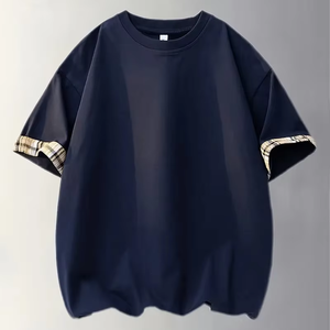 เสื้อยืด100% บล็อกสีฤดูร้อนของผู้ชายผ้าฝ้ายเฮฟวี่เวท240 GSM สำหรับผู้ชายเสื้อยืดโลโก้แบบกำหนดเองมีหลายสี - Product Image 1