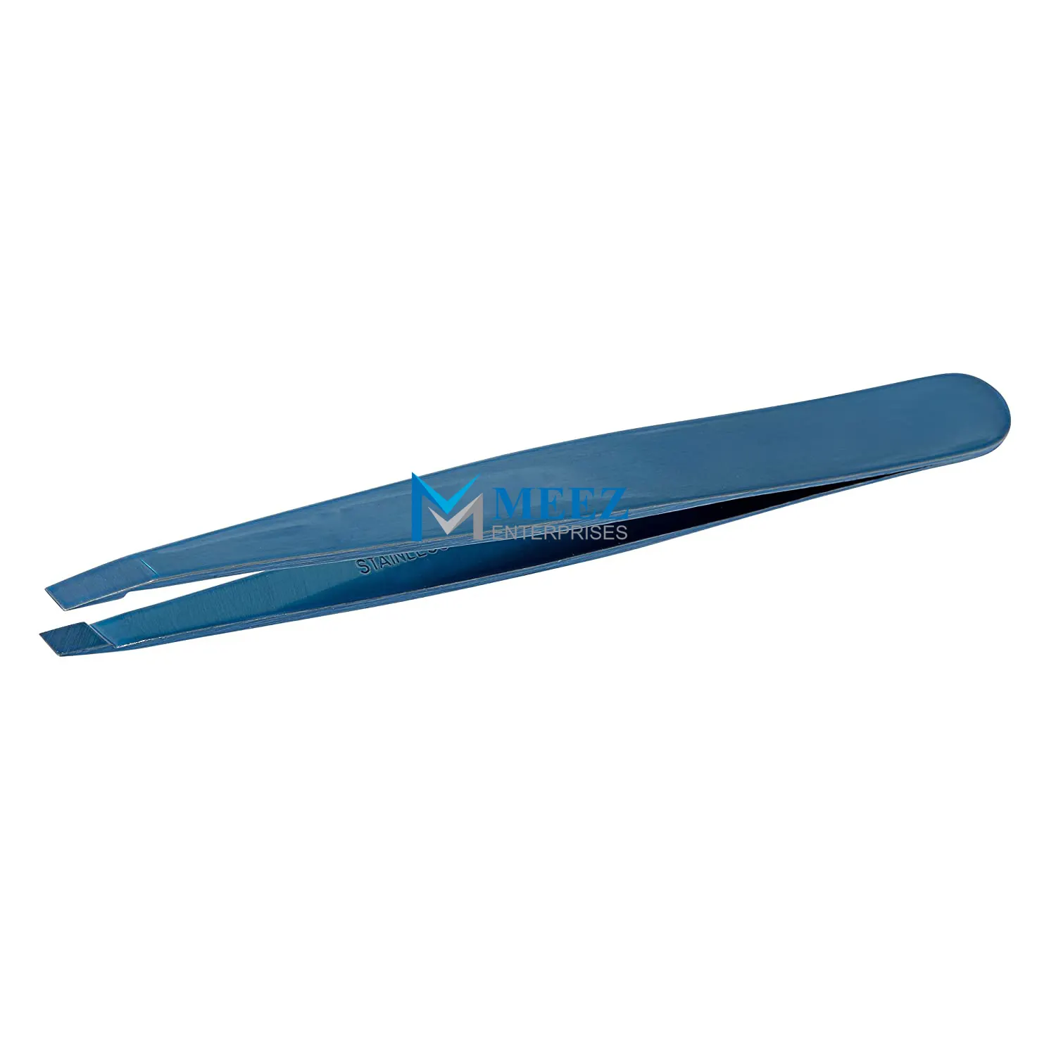 Pinzette inclinate personalizzate OEM (Bell Bottom Blue) strumento di bellezza in acciaio inossidabile pinzette inclinate con etichetta privata
