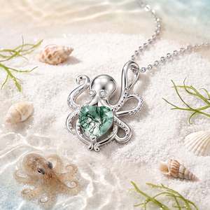 Collier pendentif pieuvre thème océan Jeulia avec agate mousse en forme de cœur - Product Image 3