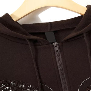 Premium Quality Customized Brown Winter Fleece Full <b>Zip</b> up Rhinestone <b>Hoodies</b> with Butterfly Design on Front and <b>Pockets</b> - Product Image 5