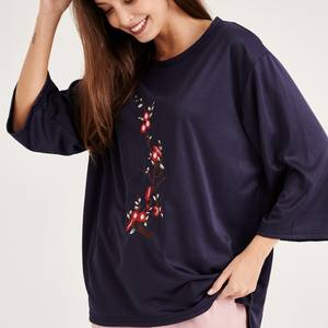 Blusa bordada de majestad Floral azul marino para mujer de talla grande elegante manga 3/4 ropa informal de alta calidad para verano - Product Image 2