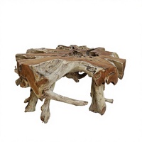 Table basse en teck écologique faite à la main Gubuk Bali avec plateau en verre, design traditionnel, aspect moderne, meubles pour la maison