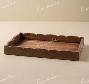 Bandeja de madera recién llegada con asa Bandeja de servicio de madera maciza pulida natural - Product Image 1