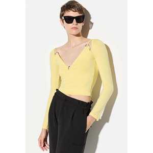 Blusa Casual con Hombros Descubiertos, Logotipo Bordado, Cuello con Volantes, Decoración de Encaje, Satén, Seda, Chifón, Tejido de Punto para Fiesta, Otoño, Primavera - Product Image 3