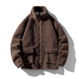 Veste en polaire épaisse à fermeture éclair avec logo sur le devant, grande taille, décontractée, en fourrure de mouton, pour homme, automne-hiver, vente en gros - Product Image 1